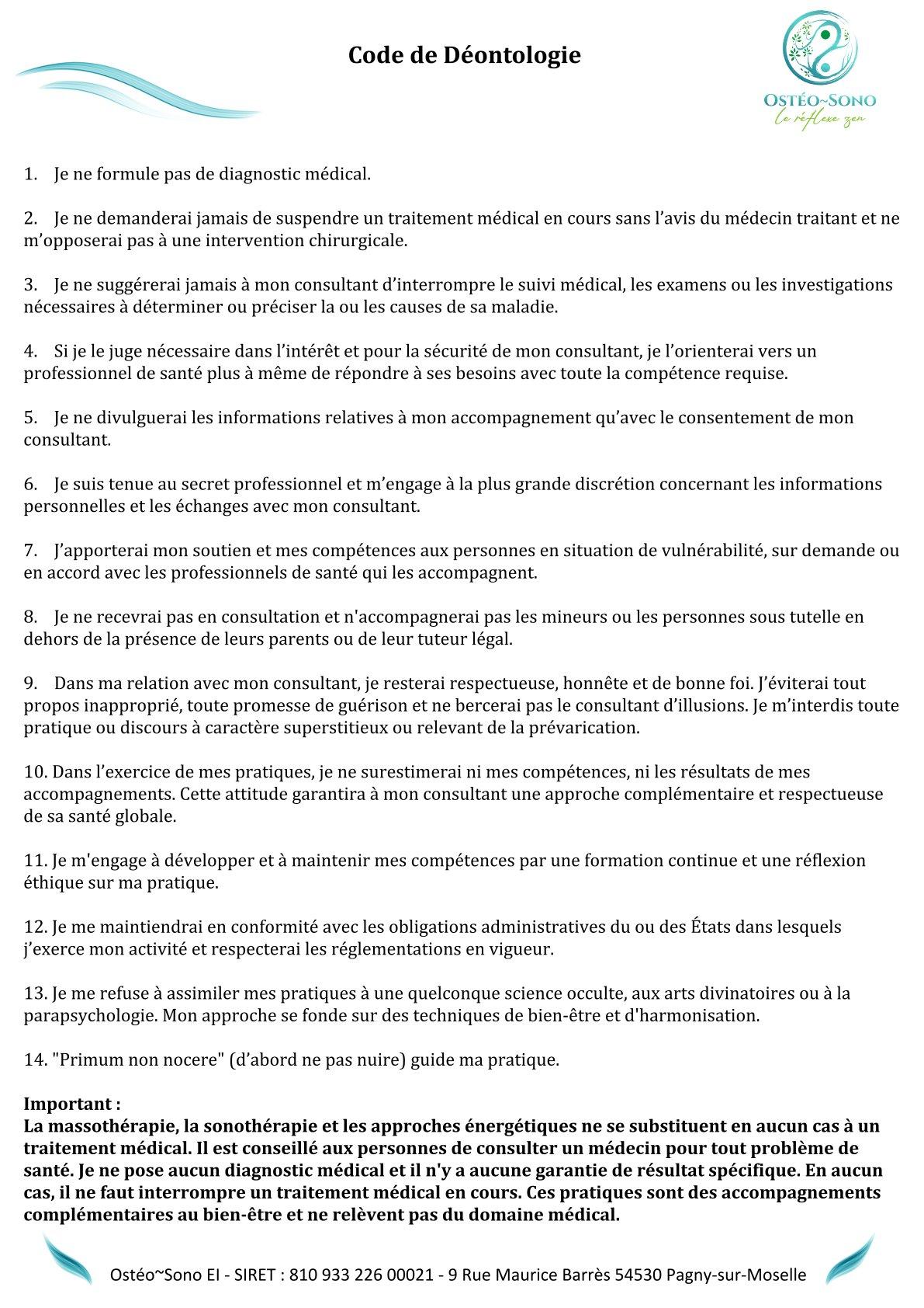 Code de deontologie